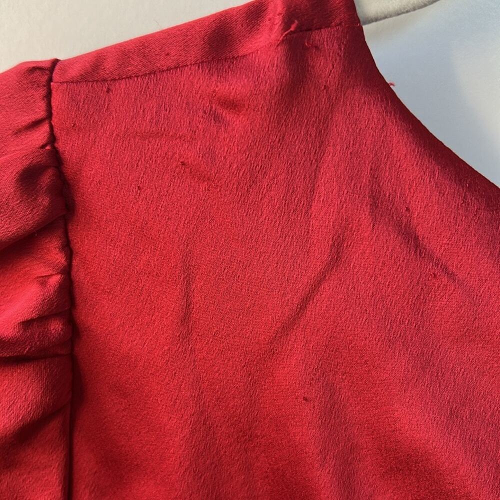 Nissa Ruched Midi Cocktail Dress Satin Red Size 2 Used Christmas Holiday Party - Picture 8 of 9